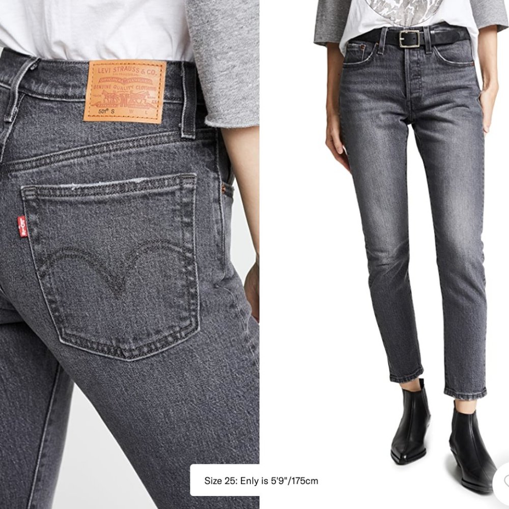 Levi's 501 S Skinny coal washed black jeans - Size 24 - Picture 3 of 13